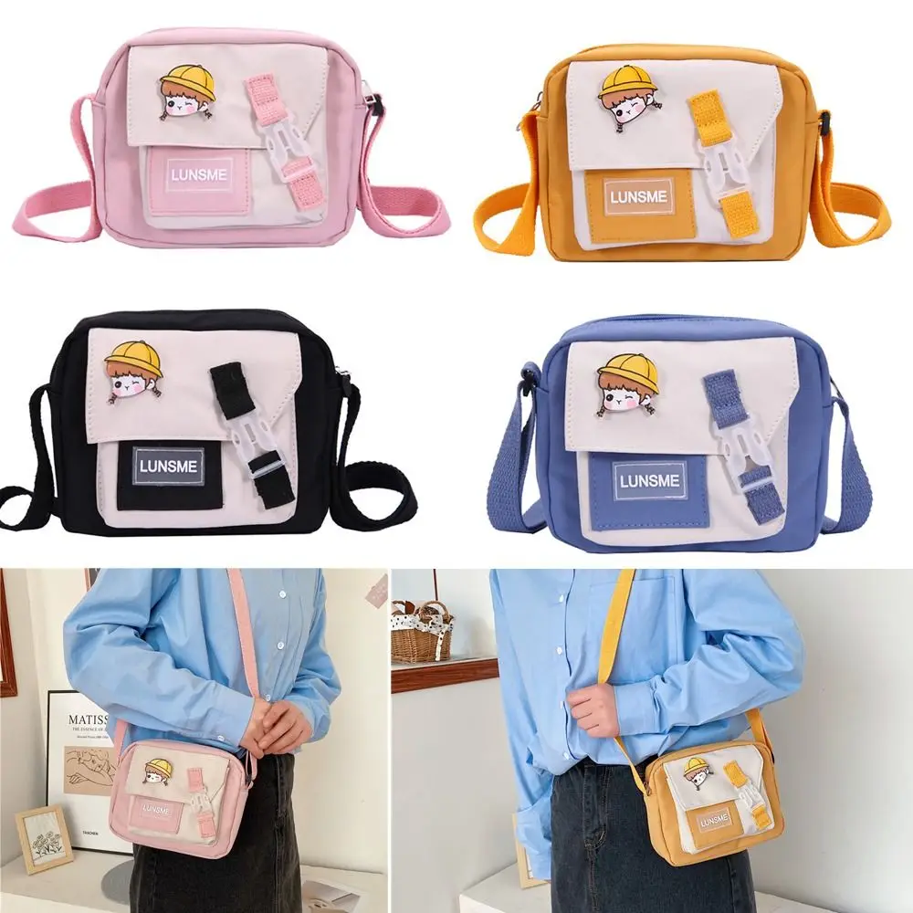 Cute Women Canvas Zipper Bag Ins Style Student Tote Shoulder Messenger Bag Small Satchel Travel Purse Handbag