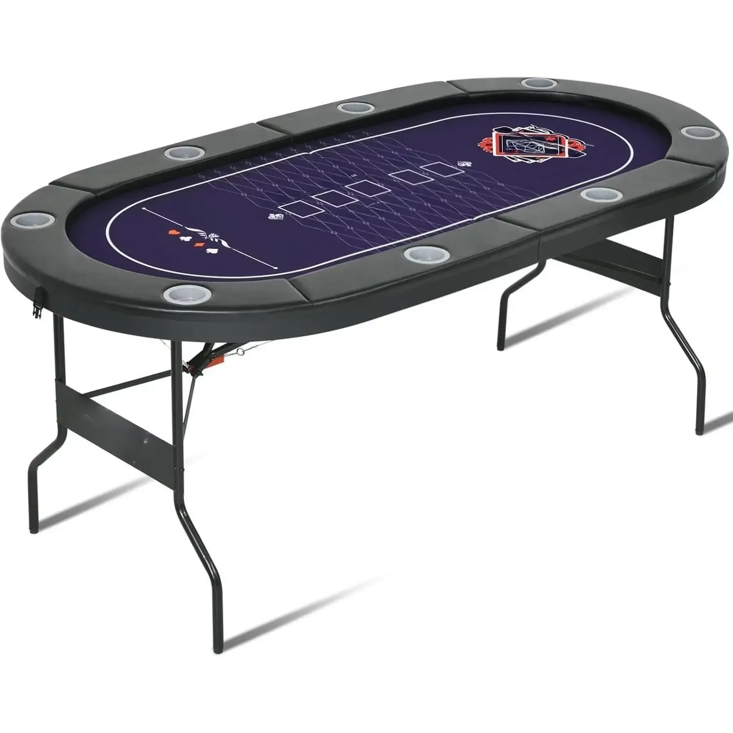 

71 Inch Poker Table Foldable, 8 Player Folding Poker Tables w/Collapsible Legs, Casino Grade Felt, Padded Rails and Cup Holders