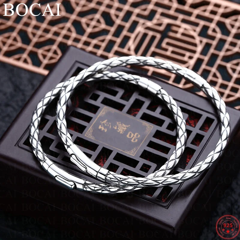 

BOCAI S925 Sterling Silver Charm Bracelets 2022 Popular Twist Weaven Rhombus Bangle Pure Argentum Hand Jewelry for Women Men