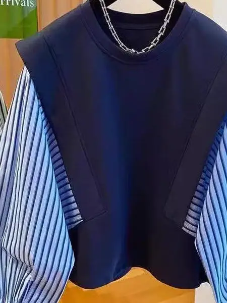 

Новая корейская свободная модная дышащая рубашка унисекс большого размера с полосатыми вставками и эффектом двухслойности для весны и осени