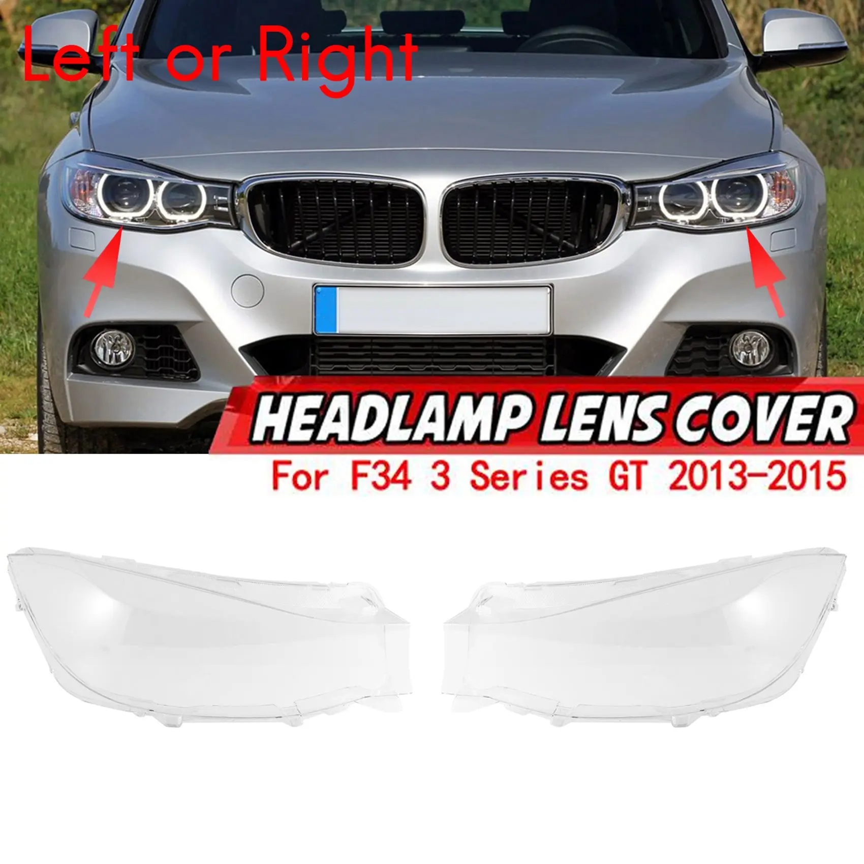 For-BMW F34 3 Series GT 320 328 2013-2015 Left Side Car Headlight Lens Cover Headlight Transparent Lampshade Shell