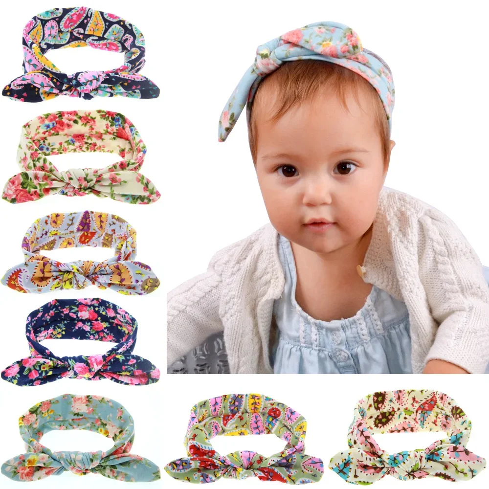 Fashion 1PCS Elastic Baby Girls Bow Headband Rabbit Ears Knot Printed Flower Kids Headwraps Hair Accessories Photography Props