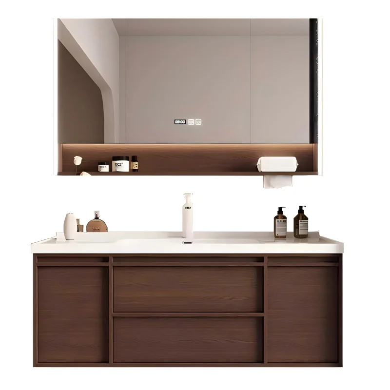 Bathroom CabinetSolid Wood Farmhouse Classic Bathroom Vanity Wall-Mounted Cabinet Medicine Cabinet Set Smart LED Touch Illuminat
