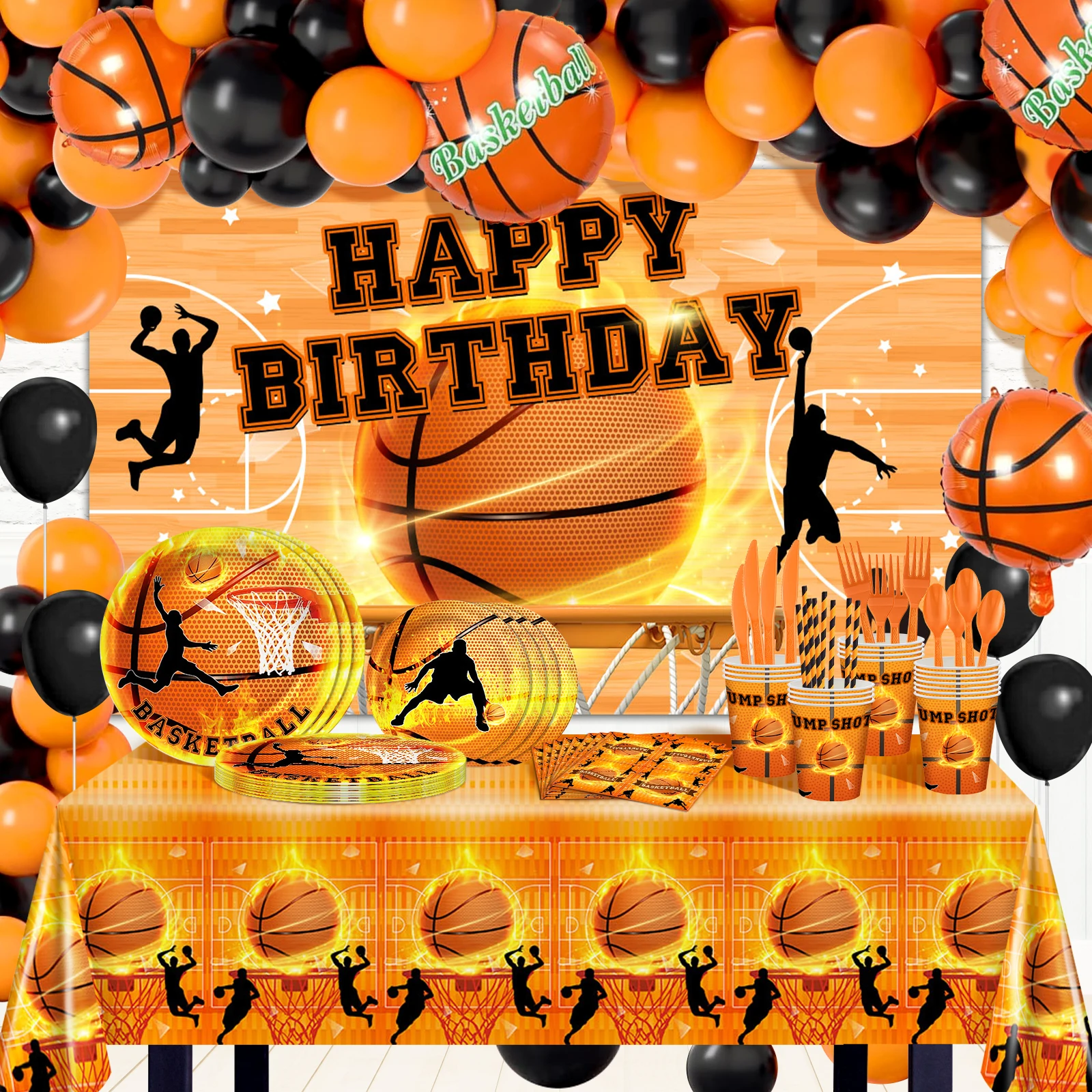 

Mocsicka Basketball Theme Photography Backdrop Set 300 Pcs Basketball Birthday Party Supplies Set Boys Cake Smash Decorations