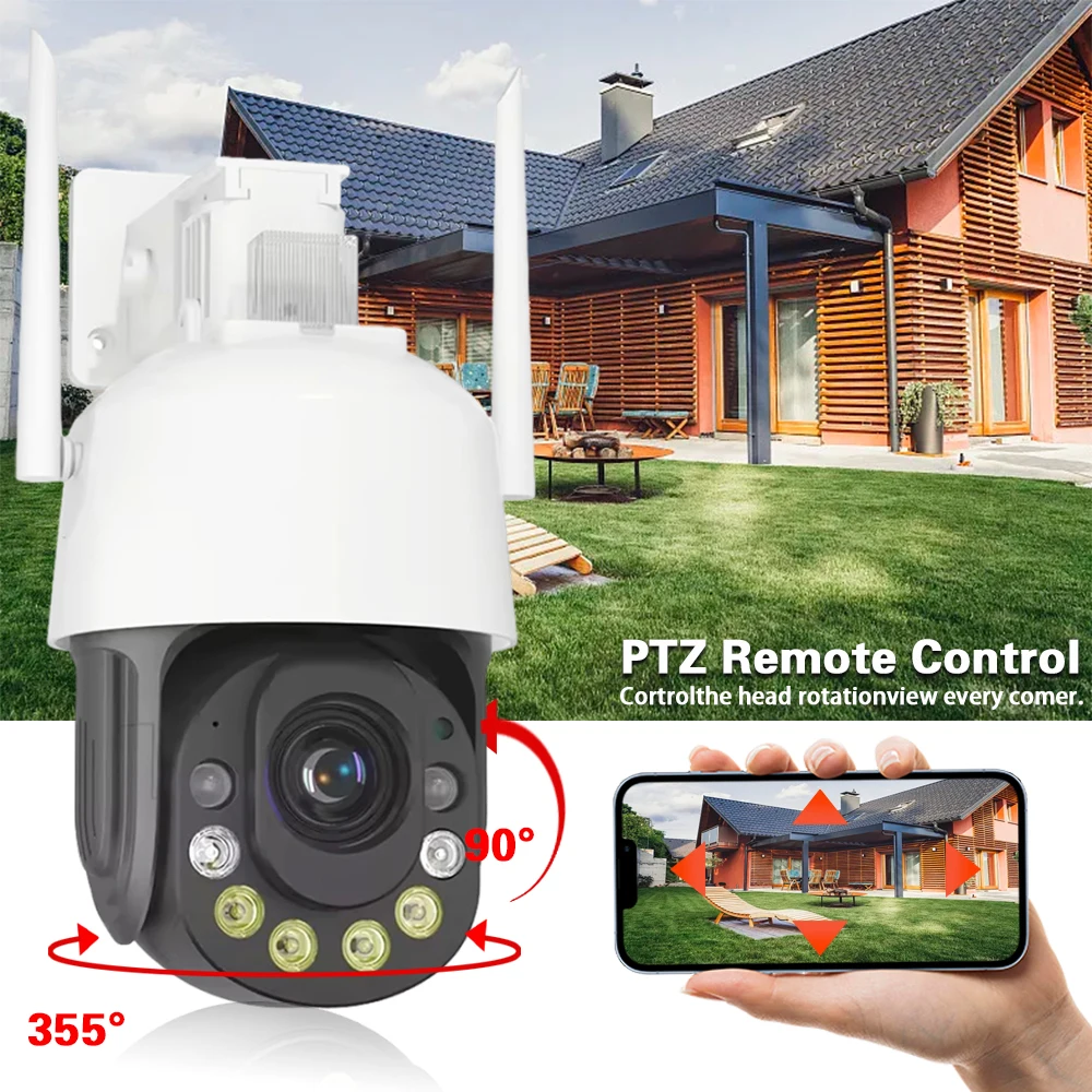 Kamera keamanan CCTV, kamera IP CCTV tiga lensa pintar ICSee tanpa kabel Zoom 50X 360 pelacakan otomatis