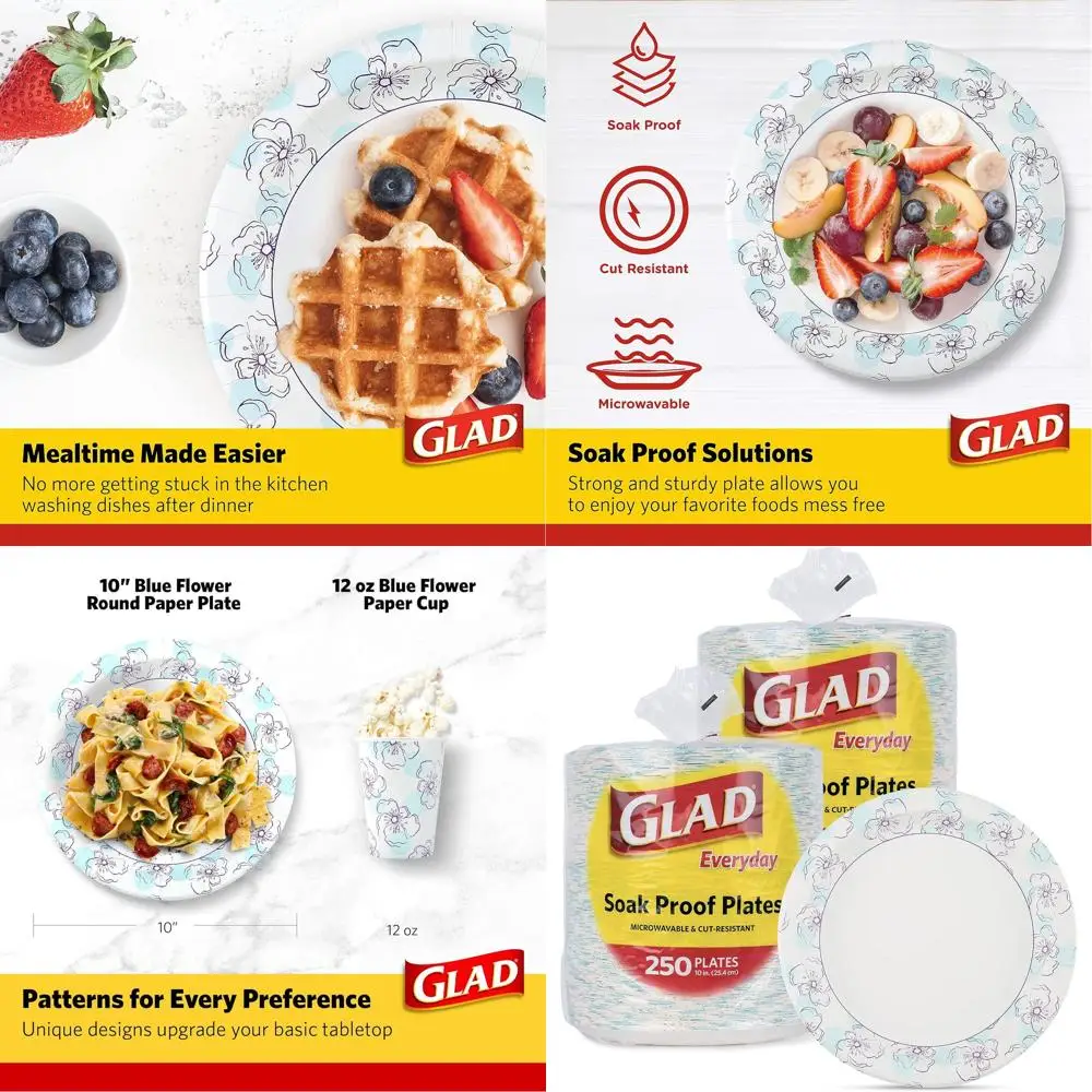 

10 прочных одноразовых бумажных тарелок, 500 штук, сине-белые, устойчивые к микроволновке и порезам.