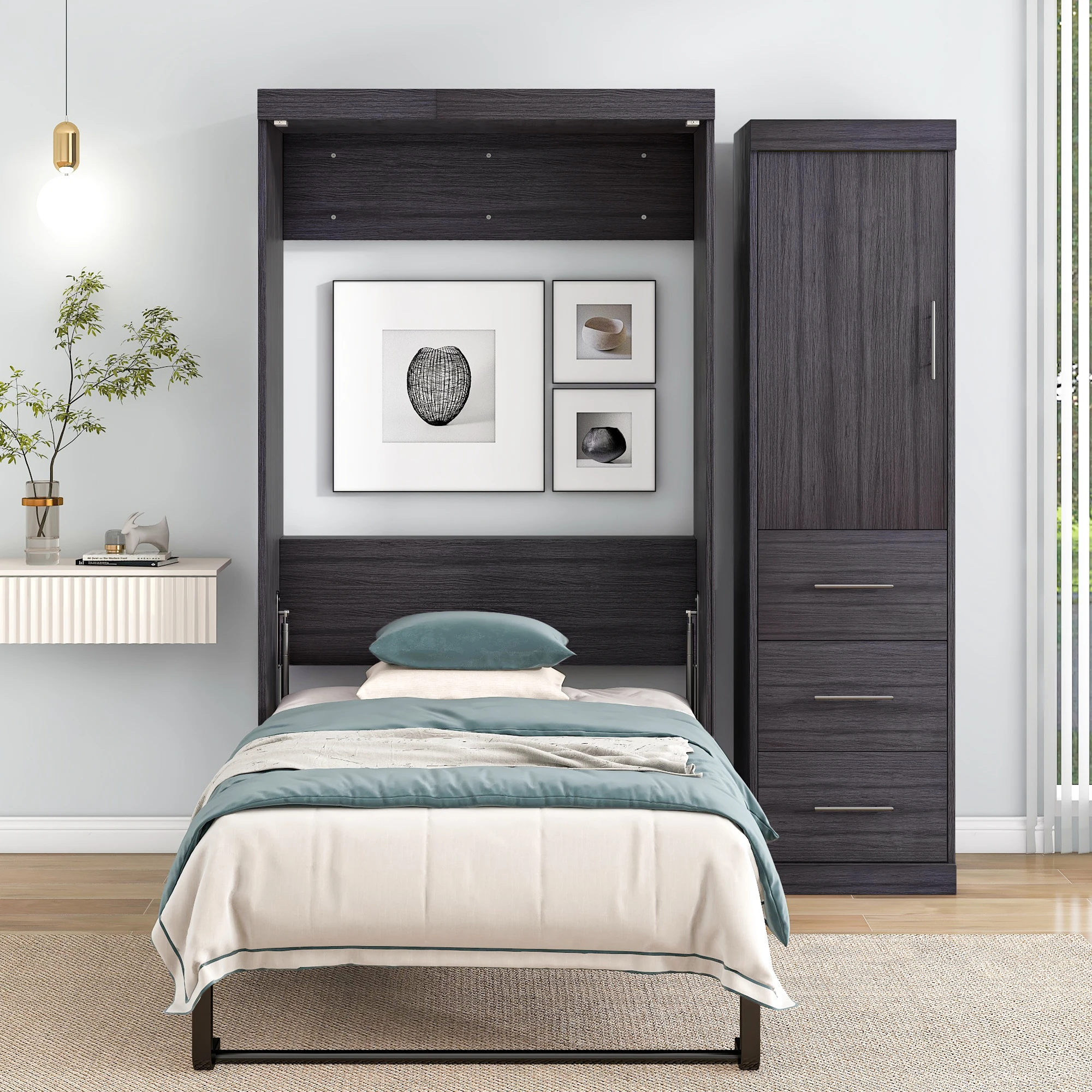 

Gray Twin Size Murphy Bed With Wardrobe and Drawers Folded Into a Cabinet With Storage Product Category Murphy Bedspromote sales