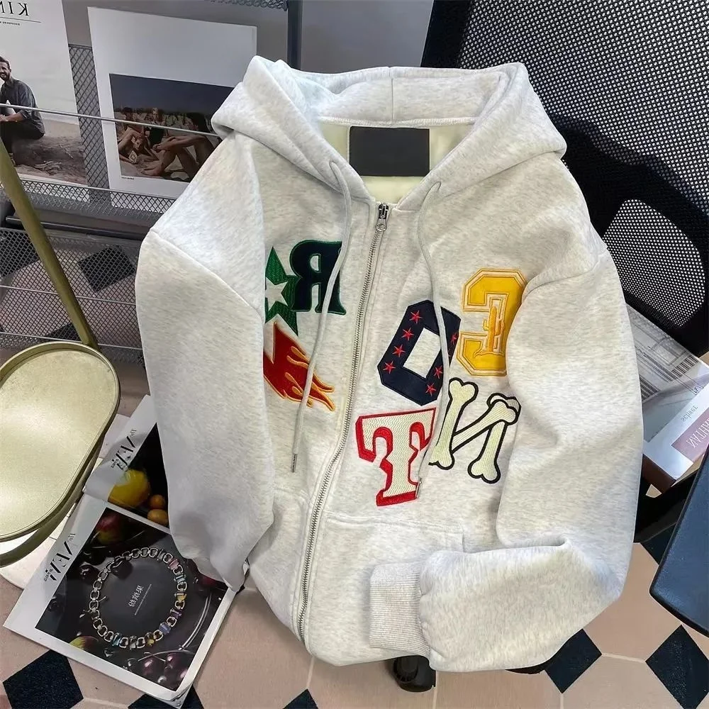 

Large Size Men's Cardigan Sweater Autumn Winter Print Hoodie American Sle Ins Lettering Casual Comfortable Polyester Fabric