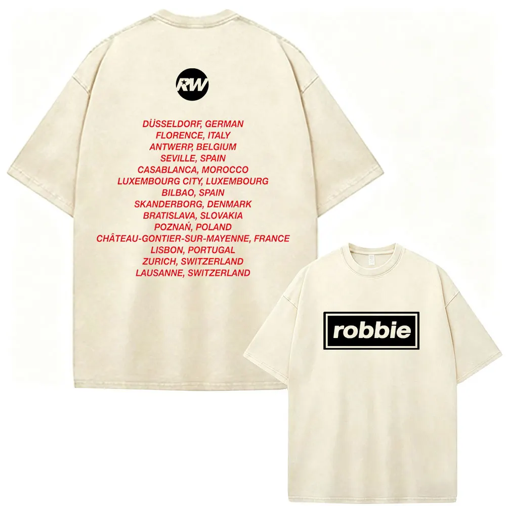 Robbie Williams Album Cover Tour Merch Vintage Washed T-Shirts Herren Damen Kleidung Mode Kurzarm Baumwolle Casual T-Shirts – Detail 7