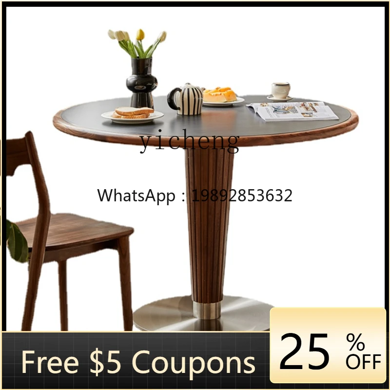 

ZZ Black Walnut Stone Plate round Table Dining Table Solid Wood and Thickened Small Apartment Household Restaurant round Table