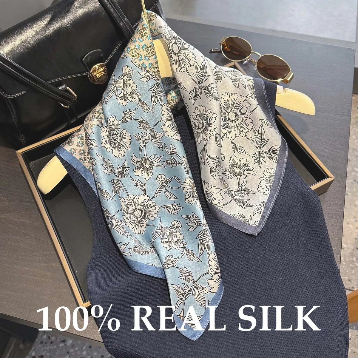 100% Seidenschal für Damen, Luxuriöser Reiseschal mit Sonnenschutz, Haarband, Foulard, Bandana, Halstuch, Kopftuch, Poncho