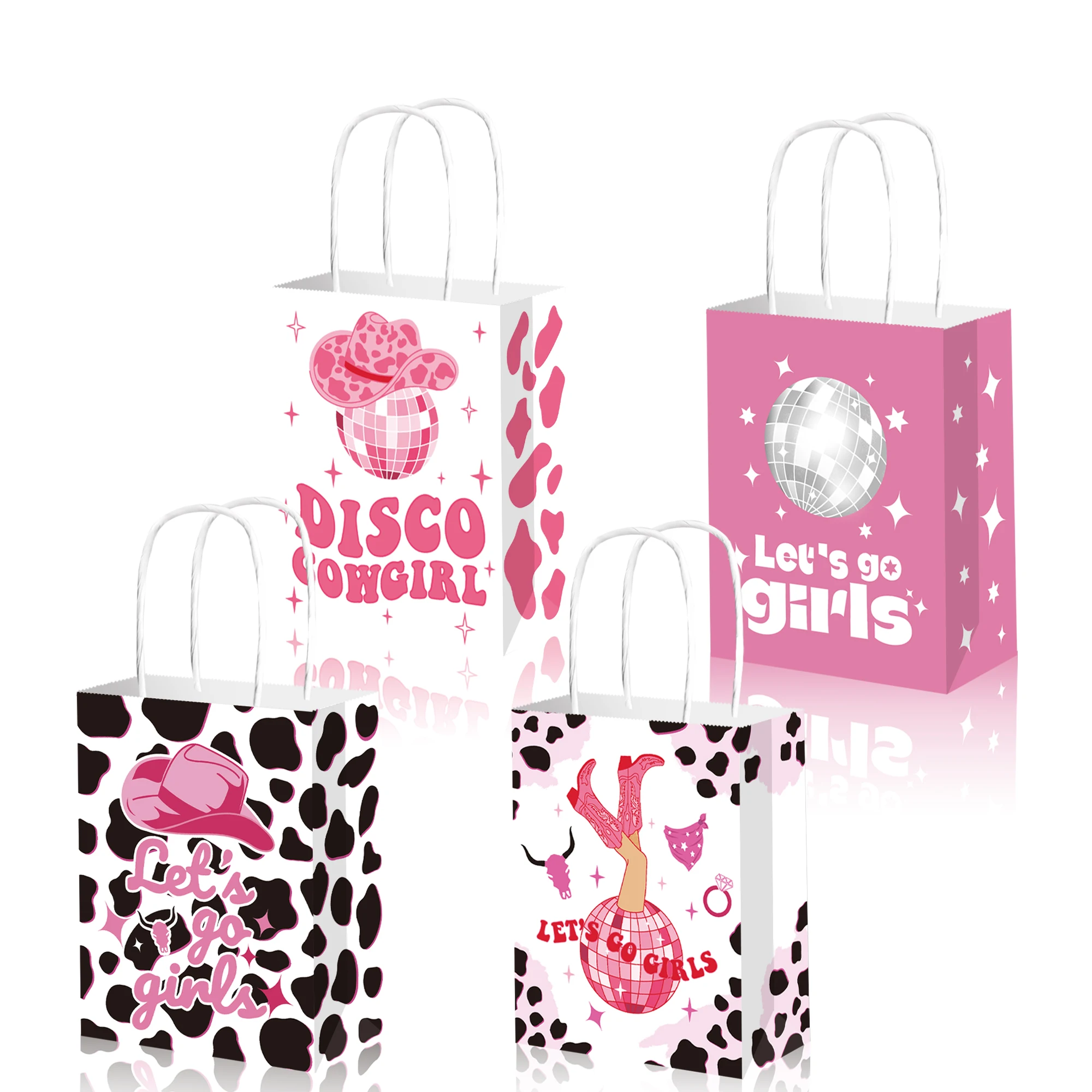 BD165 12PCS Cowgirl Disco COWGIRL Party Gift Rope Kraft Paper Handheld Bag