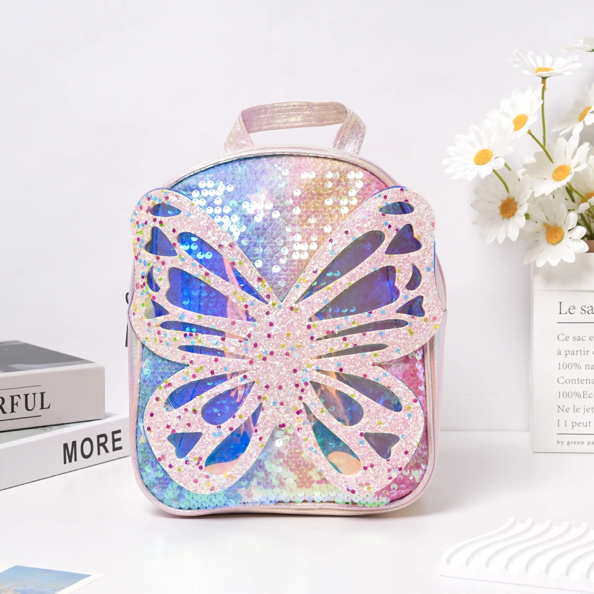 Fashion Sequins Children Trend Shoulder Bag Korean Version  Girl Princess Butterfly Wings Dazzle Colour Kindergarten Schoolbag