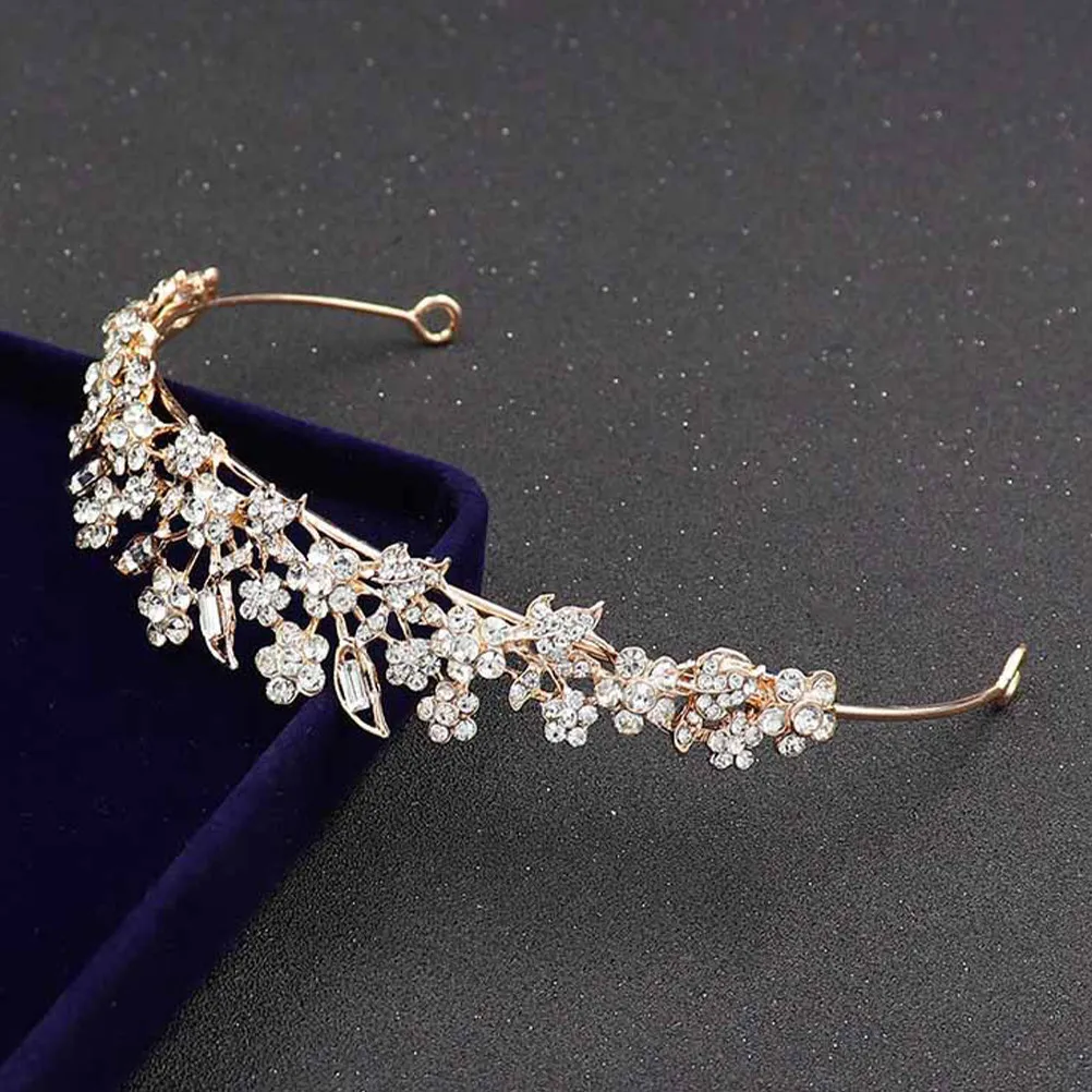

Позолоченная корона-ободок со стразами для невесты, свадебное украшение для волос, прочный сплав, блестящие кристаллы, цветочная корона для женщин и девушек, в стиле барокко