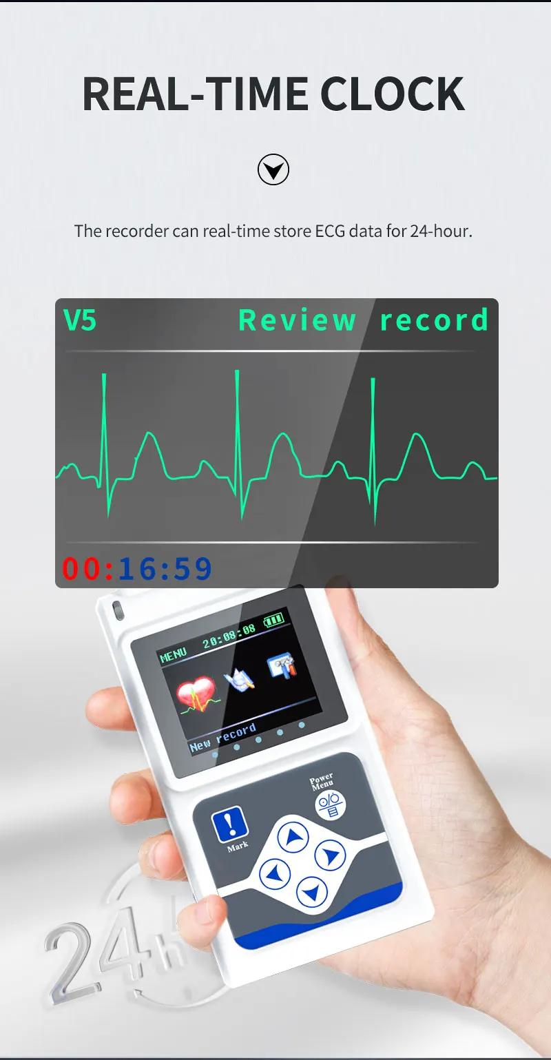 CONTEC Offical TLC9803 Genuine 3 Channels ECG Holter Monitor System 24-Hour Dynamic EKG Recorder for Heart Rate Monitor