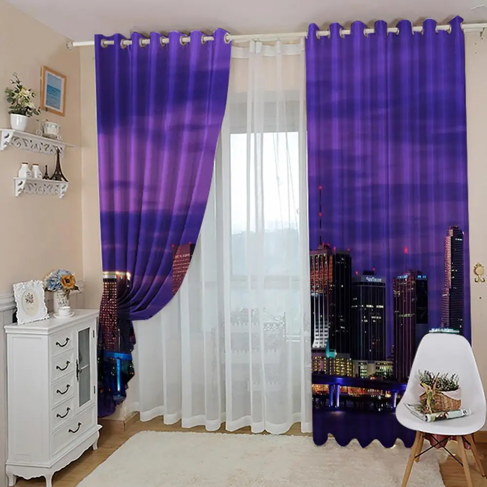 Luxury Blackout 3D Window Curtains For Living Room Bedroom purple night building curtains Decoration curtains