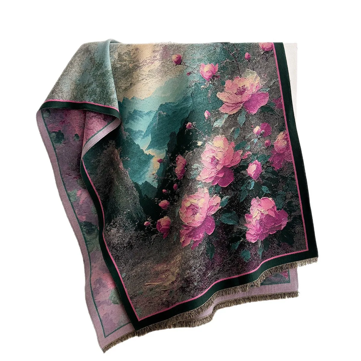 New Oil Painting Scarf Autumn Winter Thick Warm Scarf Women Imitation Cashmere Stoles Tassel Soft Neckerchief Scarves Shawl Wrap