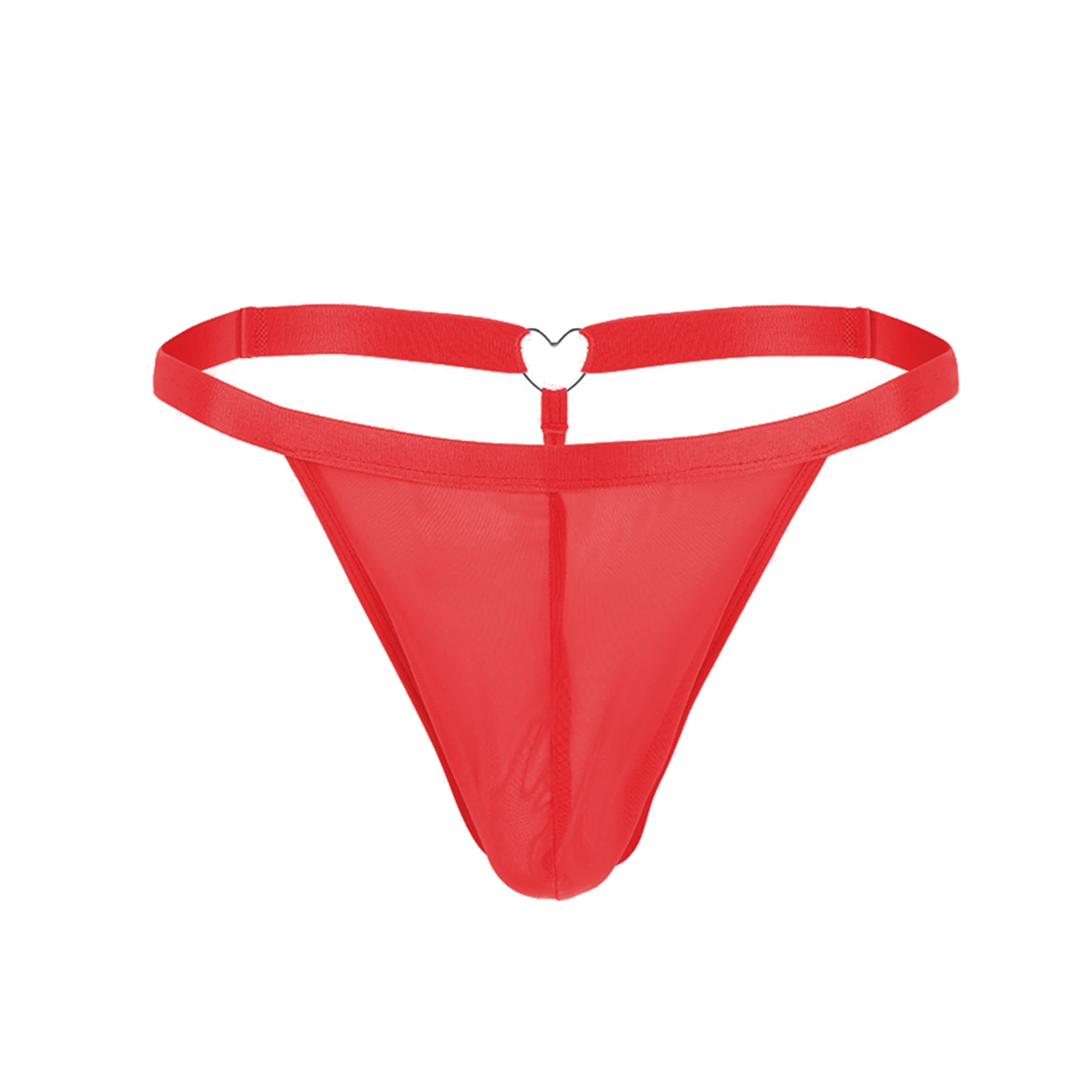 Mesh Underwear Thong Men Sexy Underpants Bulge Pouch G‑string Transparent Low Rise Sheer Lingerie Heart‑shaped Ring Panties
