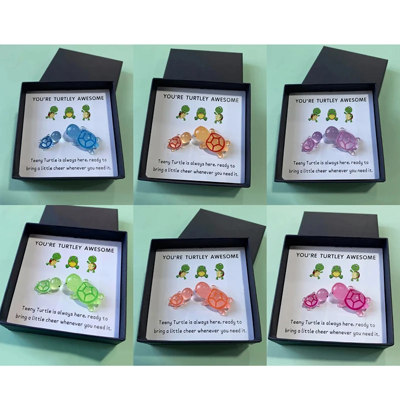 Turtle Gift Box Set You're Turtley Awesome Inspirational Gift With Greeting Card Pocket-Sized Resin Turtles Perfect For Friends