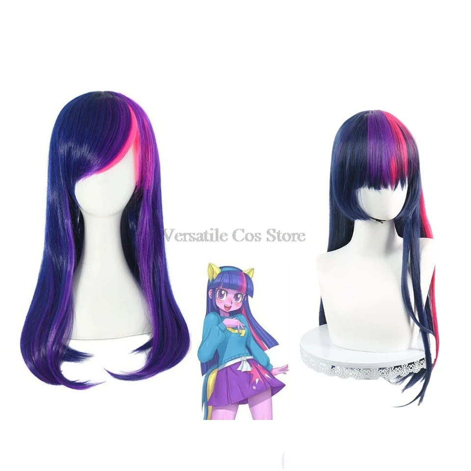 Twilight Sparkle viola blu rosa misto Anime Cosplay parrucca lunga diritta sintetica per le donne parrucca da festa quotidiana in fibra resistente al calore