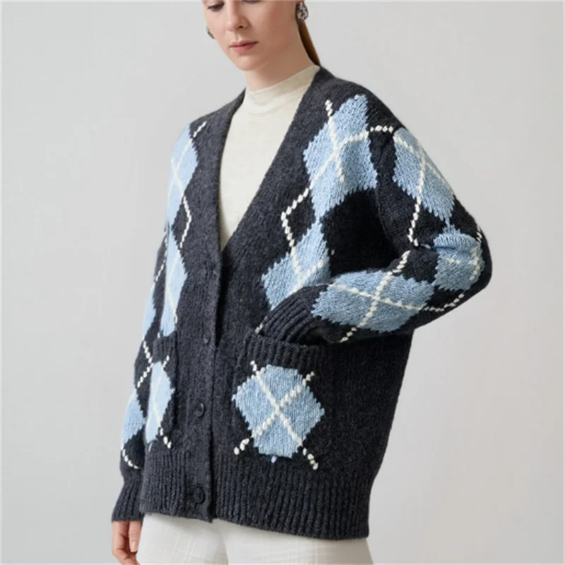 

2025 Fall Fashion Trendy Sexy Women's Pure Wool Diamond Pattern Coat