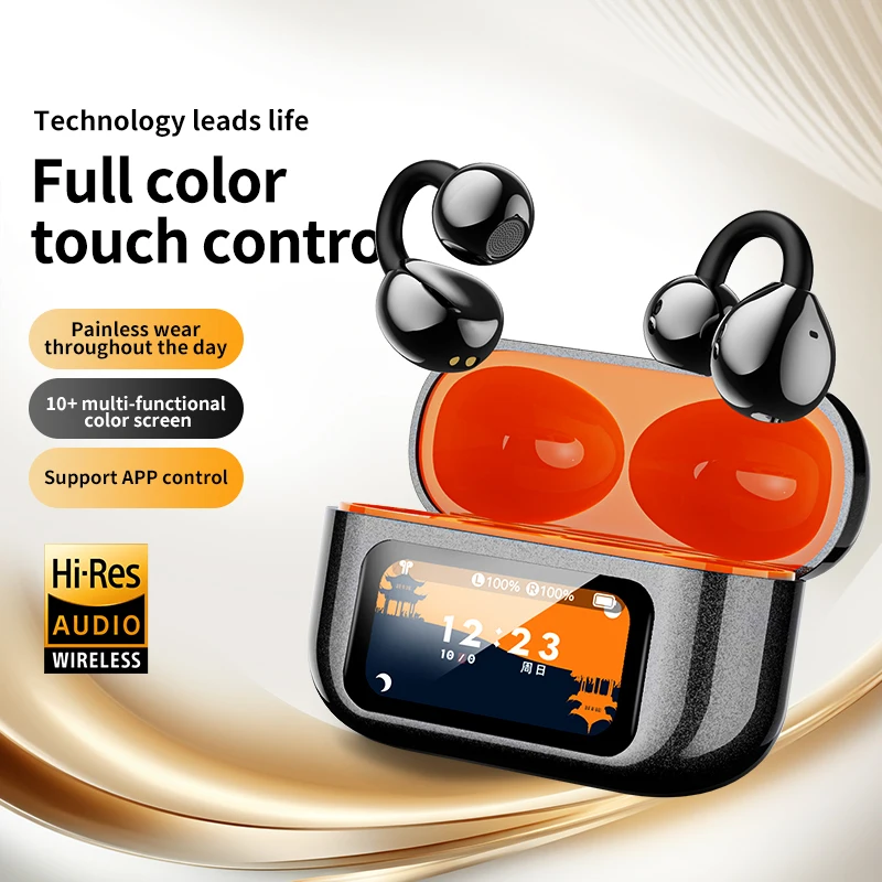 

Ear Clip Earbuds Open Ear Wireless Earphones Bluetooth 6.0 Clip On Sports Headphones LED Display Long Standby Touch Earbuds