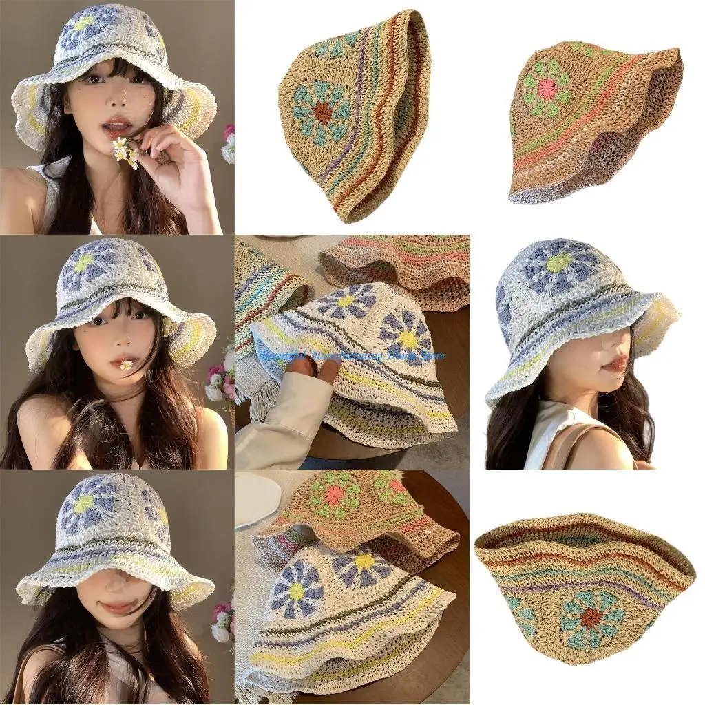 

E56A Straw Fishing Hat French Bonnet Hat Women Photography Hat Beach Bucket Sun Hat