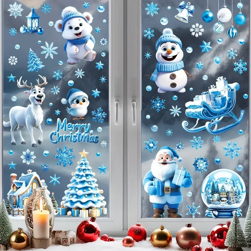 9 Sheets Christmas Window Clings Home Decorative Films Reusable Static Christmas Window Stickers Double-Side Xmas Party Supplies