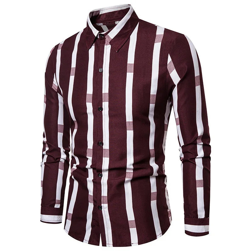 

Loose Fit Men's Casual Shirt Long Sleeve Striped Collar Breathable Comfortable Men's Fashion Cross-Border Clothing