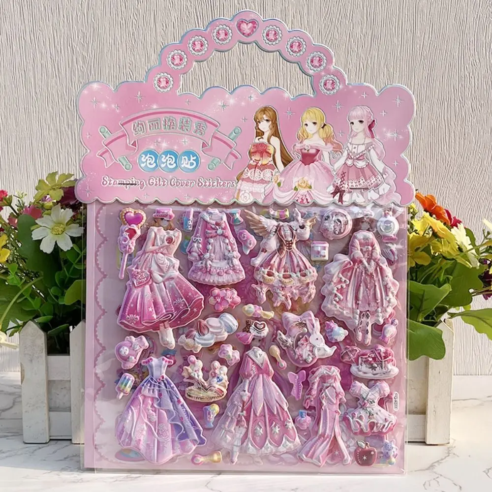 2 แผ่น/ถุงเครื่องเขียน Kawaii Princess Dress Up สติกเกอร์การ์ตูนตกแต่งโฟมสติกเกอร์น่ารัก DIY 3D Puffy สติกเกอร์ของขวัญ