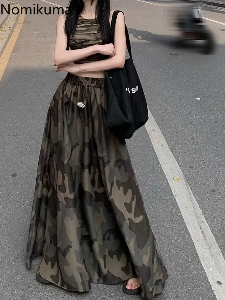 

Streetwear Long Skirts for Women 2024 Faldas Mujer De Moda High Waist Big Swing Camouflage Jupe Fashion Casual Summer Y2k Skirt