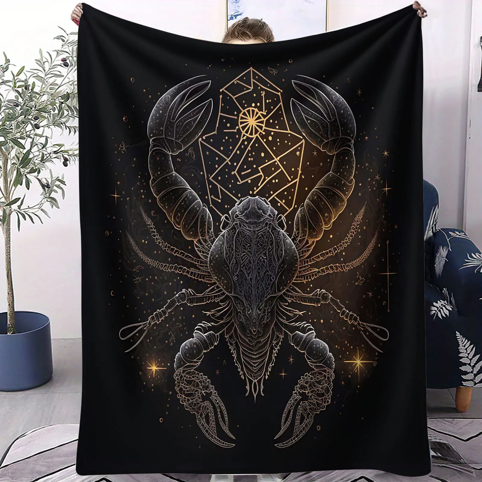 Scorpio Zodiac Constellation Line Art Throw Blanket Dark Gothic Astrology Fleece Blanket Cozy Plush Blanket Good Birthday Gift