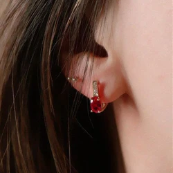 Classic Small and Exquisite Red Sparkling Ruby Earrings for Women Fashion Single Row Diamond Earings  Charms Banquet Jewelry