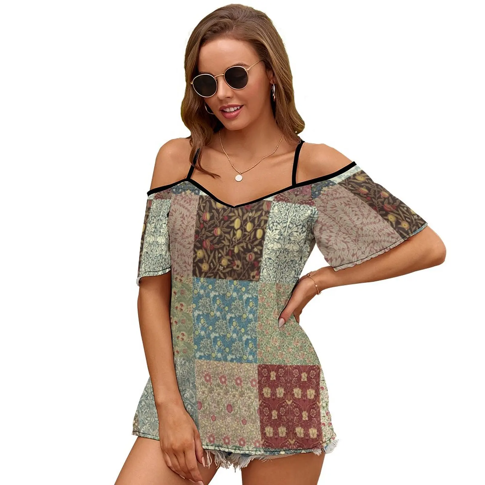 William Morris Pattern Collection Sexy And Club Fashion Female T-Shirt Short Sleeve Off Shoulder Lady T Shirts William Morris