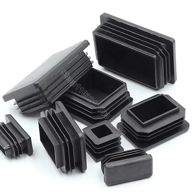 Tapón de tubo de acero Rectangular negro, pata de muebles de plástico de 10-160mm, Protector de pies antideslizante, almohadilla de tubo, tapa de extremo ciego, insertos