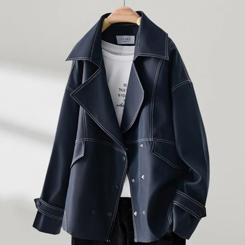 

Elegant Thin Women Trench Coat Double Breasted Turn Down Collar Loose Outerwears New Spring Autumn Fashion Windbreker