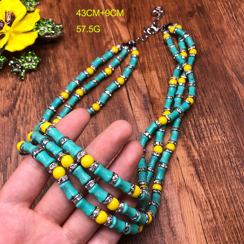 

full diamond yellow green flower brooch multi-layer beaded joint necklace brooch vintage set