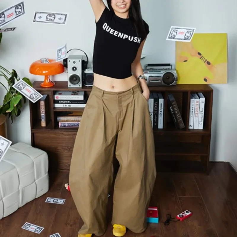 

Новые весенне-летние европейские брюки-мачете свободного кроя, широкие, в пол, элегантные, в стиле High Street, повседневные, для женщин, Y2K GI