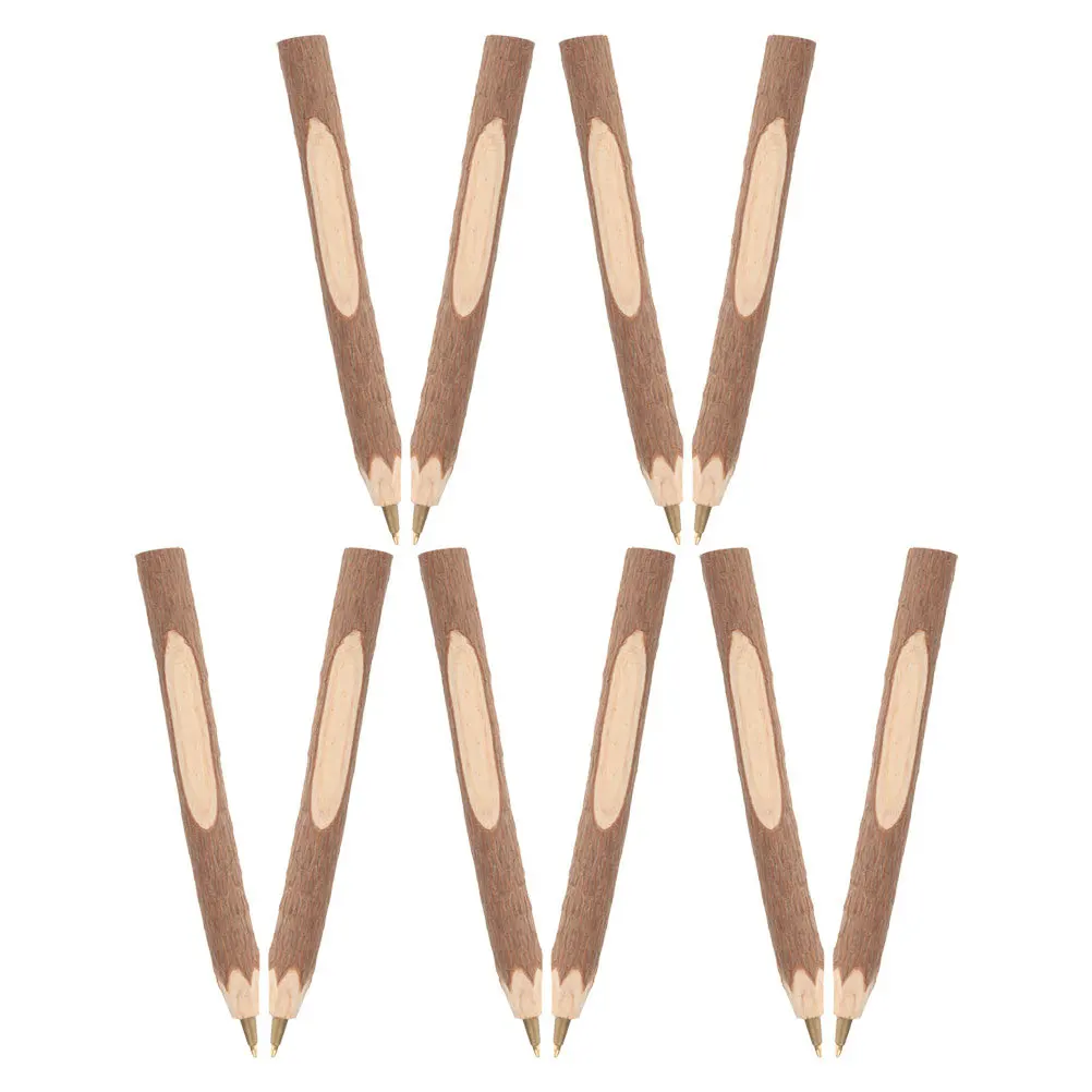 10 قطعة أقلام حبر جاف خشبية أنيقة الإبداعية شجرة النباح الملمس السلس الكتابة القرطاسية العرض اليومي قلم حبر جاف محمول