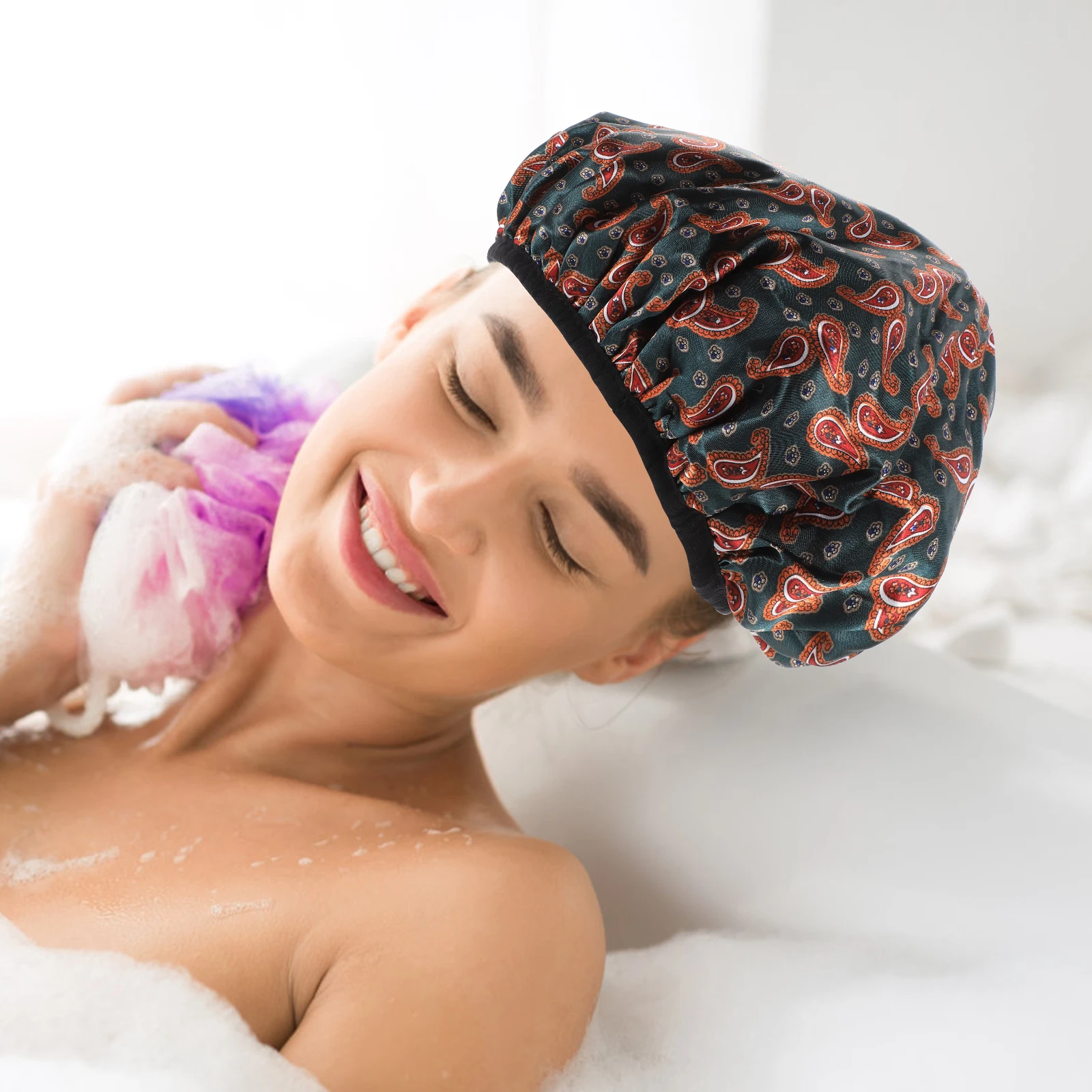 

Waterproof Shower Cap Hair Bonnet Absorbent Material Comfortable Elastic Design Bathing Caps Portable Travel Dry Hair Hat Spa
