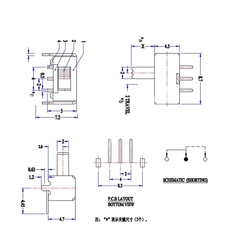 SK-12D07 Patch 1P2T 2-stop toghidden interrupteur 3-pin Flex Techigh température alimentation accessoires