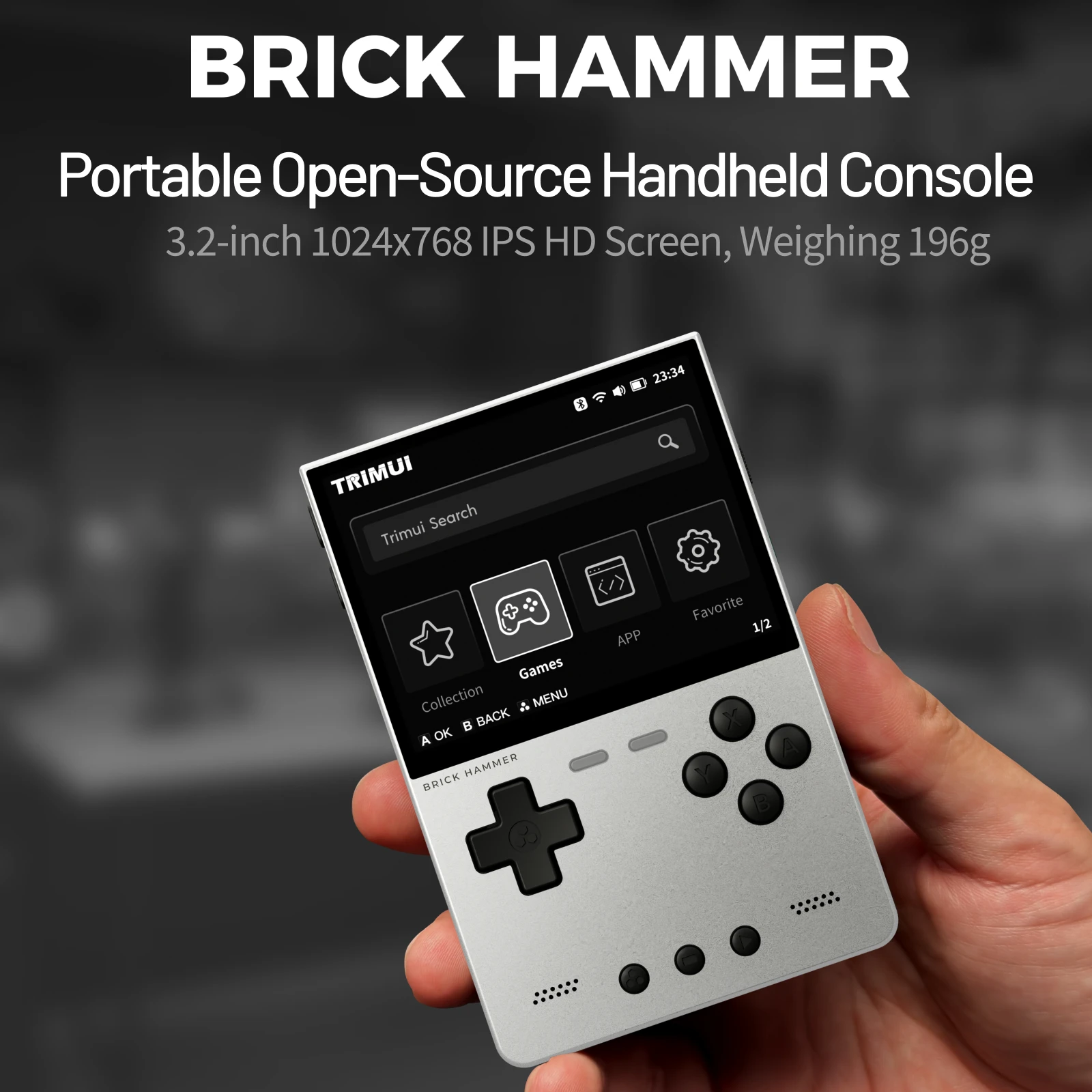 BOYHOM TRIMUI BRICK HAMMER Handheld Game Console Retro Video Games 3.2'' IPS Screen Full Metal CNC Linux System Portable Gaming