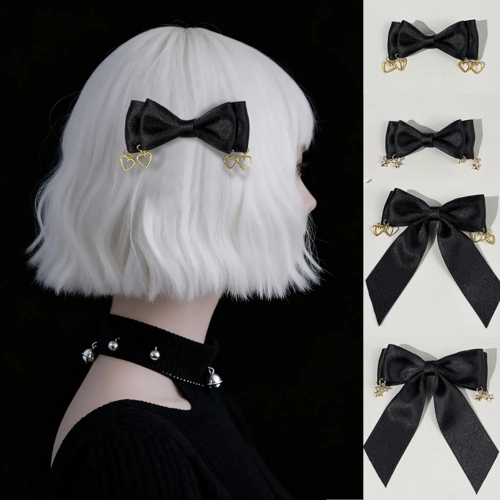 

Black Ribbon Bow Hair Clips for Women Gold Color Metal Star Pendants Fashion Hair Accessories