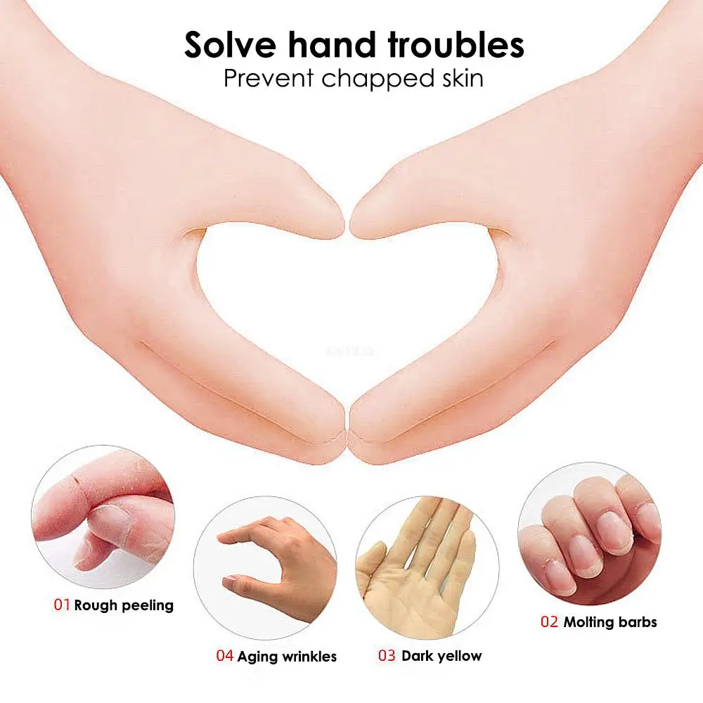 1 Pasang Sarung Tangan Gel Silikon Diperpanjang Sarung Tangan Pelembab Tangan Perawatan Spa Perawatan Kulit Mati Retak Pereda Nyeri