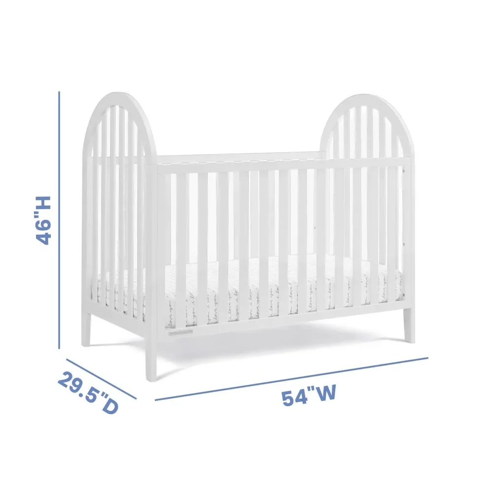 

4-in-1 Convertible Crib, Bianca White crib, Adjustable height mattress support with 3 convenient positions