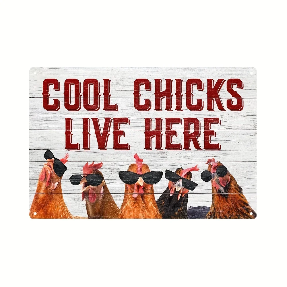 Charming 30x20cm Metal Chicken Coop Sign Cool Chickens Live Here Ideal for Coop Decoration and Information