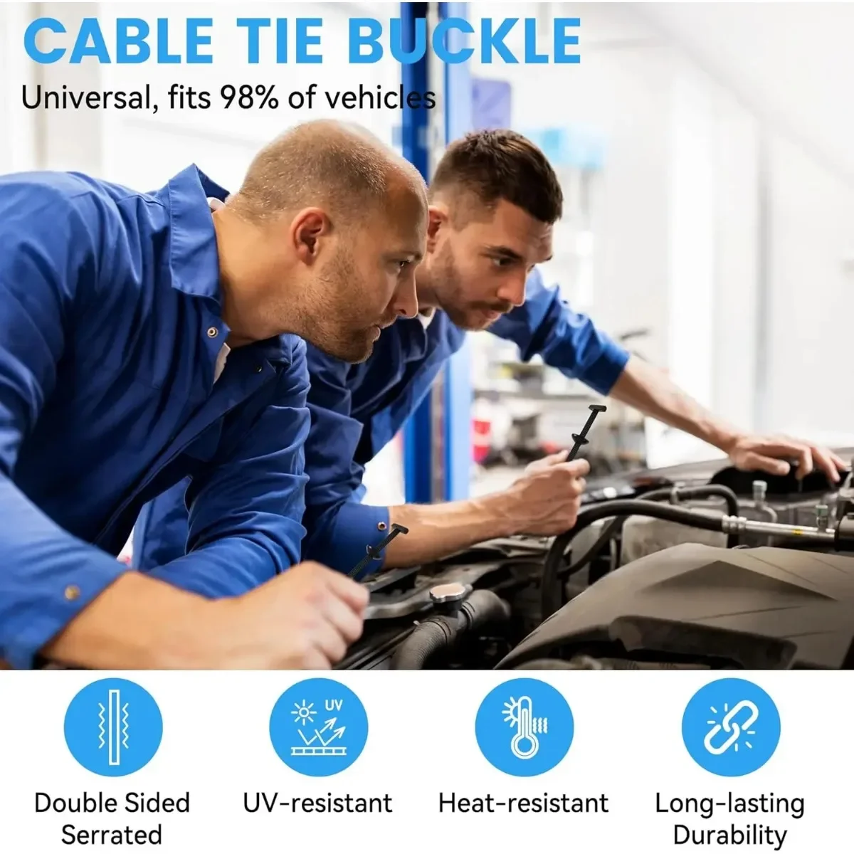 ربطات كابلات مقاومة للأشعة فوق البنفسجية شديدة التحمل، مجموعة مكونة من 60 قطعة مع إبزيم مزدوج الجوانب لحمل آمن #3