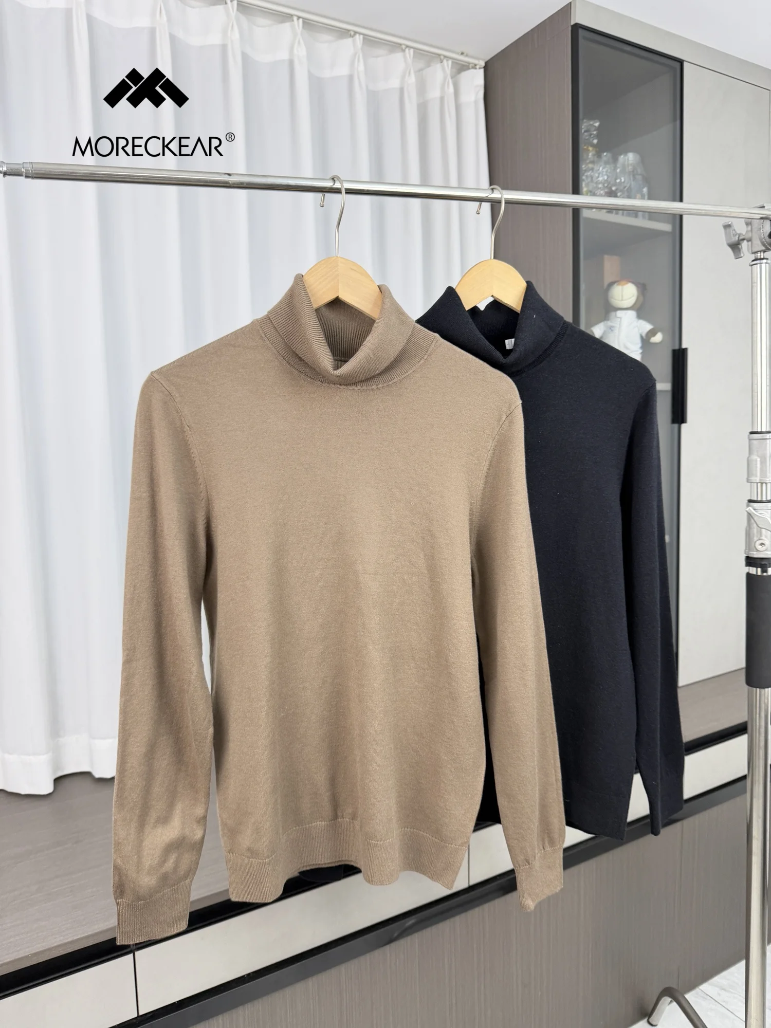 Soft Warm Cashmere Modal Knitted Sweater Half High Collar Men's Autumn Winter Elastic Loose Fit Long Sleeve Sweater