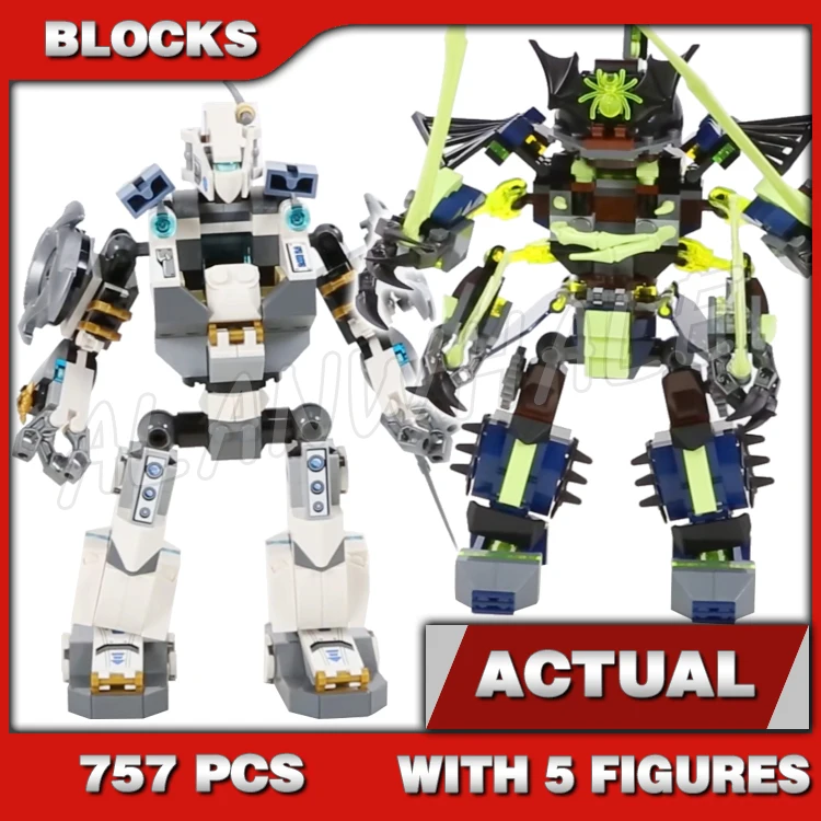 

757pcs Shinobi Titan Mech Battle Zane Robots Posable Arms Legs Cave 10399 Building Blocks Toy Compatible With Model