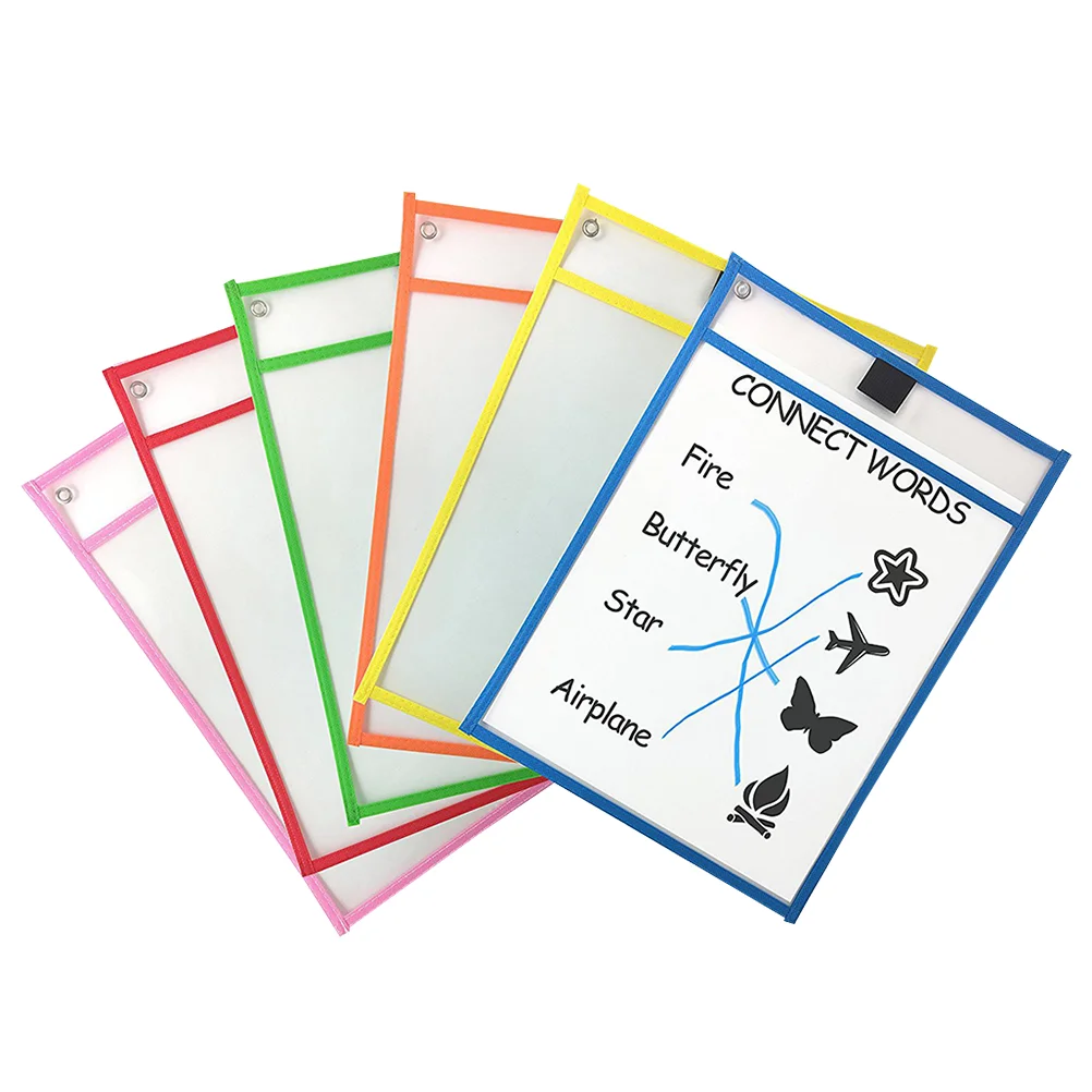 6 Pcs Dry Erase Pocket Sleeves Write and Wipe Pockets Resuable The Gift File Holder Child